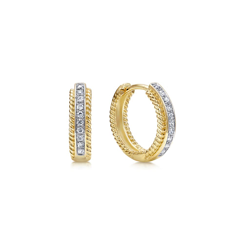 14K Yellow Gold 15mm Diamond Hoop Earrings