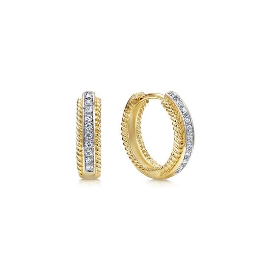 Gabriel - 14K Yellow Gold 15mm Diamond Hoop Earrings