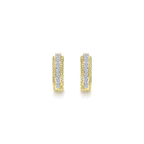 14K Yellow Gold 15mm Diamond Hoop Earrings