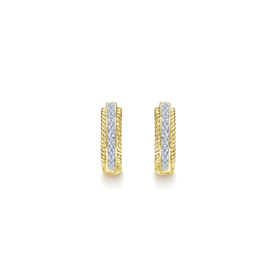 14K Yellow Gold 15mm Diamond Hoop Earrings angle 3