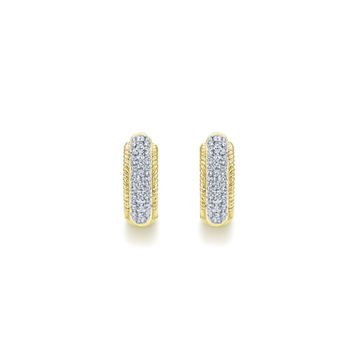 14K Yellow Gold 15mm Diamond Hoop Earrings