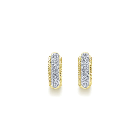 14K Yellow Gold 15mm Diamond Hoop Earrings angle 3