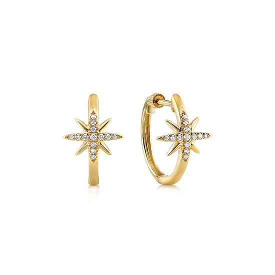 Gabriel - 14K Yellow Gold 15mm Diamond and Star Huggies