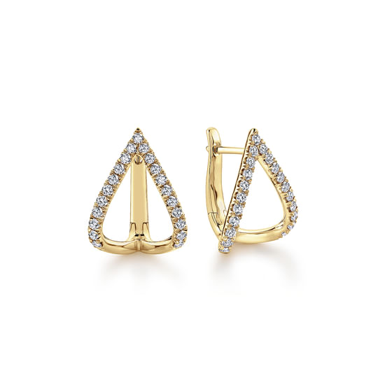 Gabriel - 14K Yellow Gold 15mm Inverted V Diamond Huggies