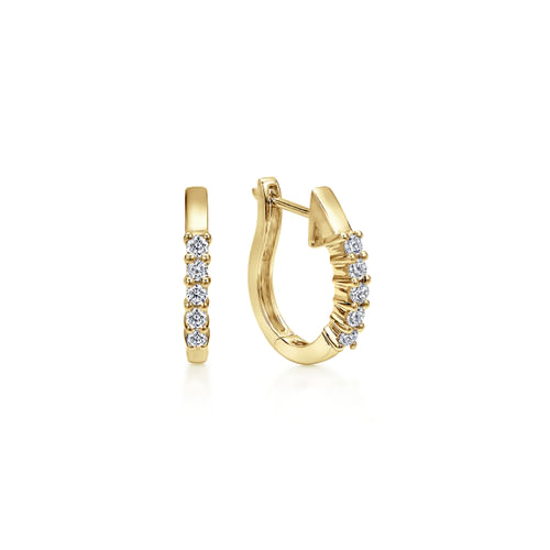 14K Yellow Gold 15mm Prong Set Diamond Huggies