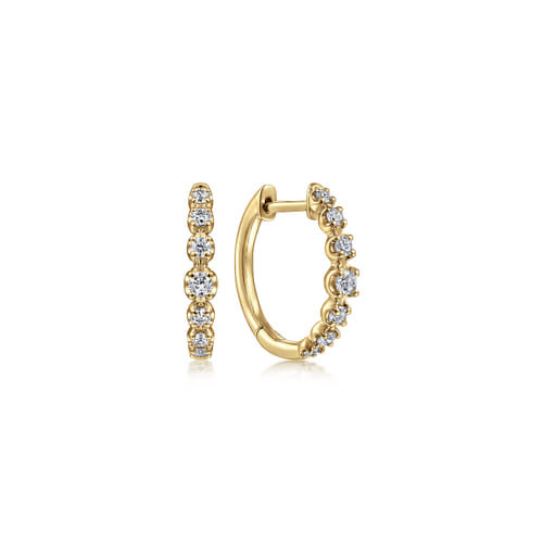 14K Yellow Gold 15mm Round Classic Diamond Huggies