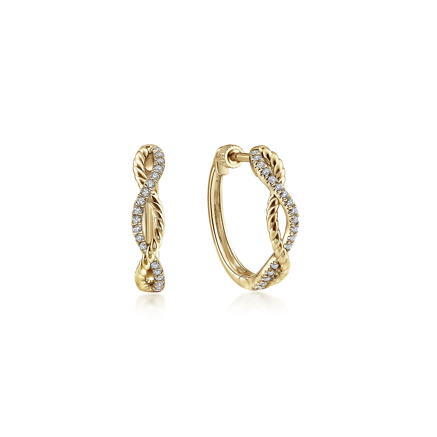 Gabriel - 14K Yellow Gold 15mm Twisted Rope and Diamond Huggies