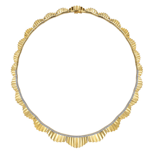 14K Yellow Gold 16 inch Diamond Necklace With Diamond Cut Texture