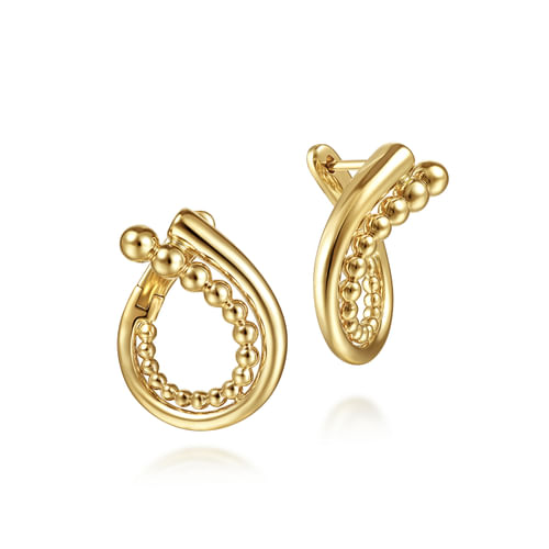 14K Yellow Gold 20mm Bujukan Beaded Bypass Hoop Earrings