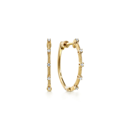 Gabriel - 14K Yellow Gold 20mm Diamond Station Classic Hoop Earrings