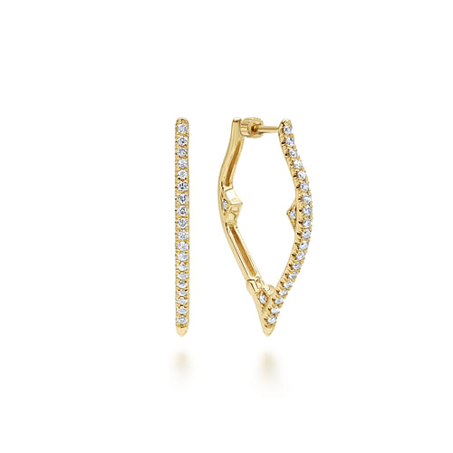 14K Yellow Gold 20mm Geometric Diamond Huggie Earrings