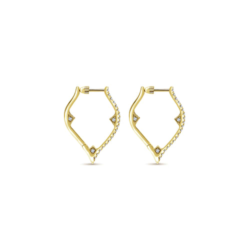 14K Yellow Gold 20mm Geometric Diamond Huggie Earrings