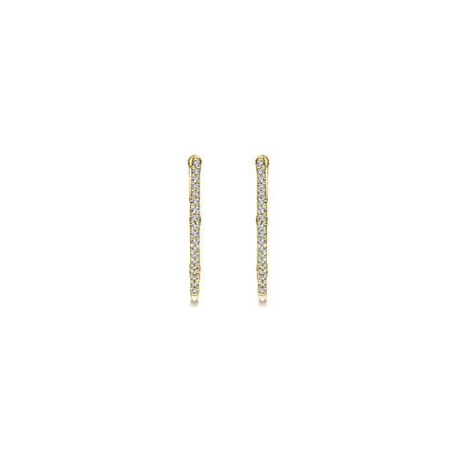 14K Yellow Gold 20mm Geometric Diamond Huggie Earrings