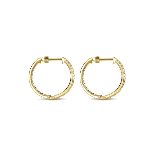 14K Yellow Gold 20mm Round Inside Out Diamond Hoop Earrings