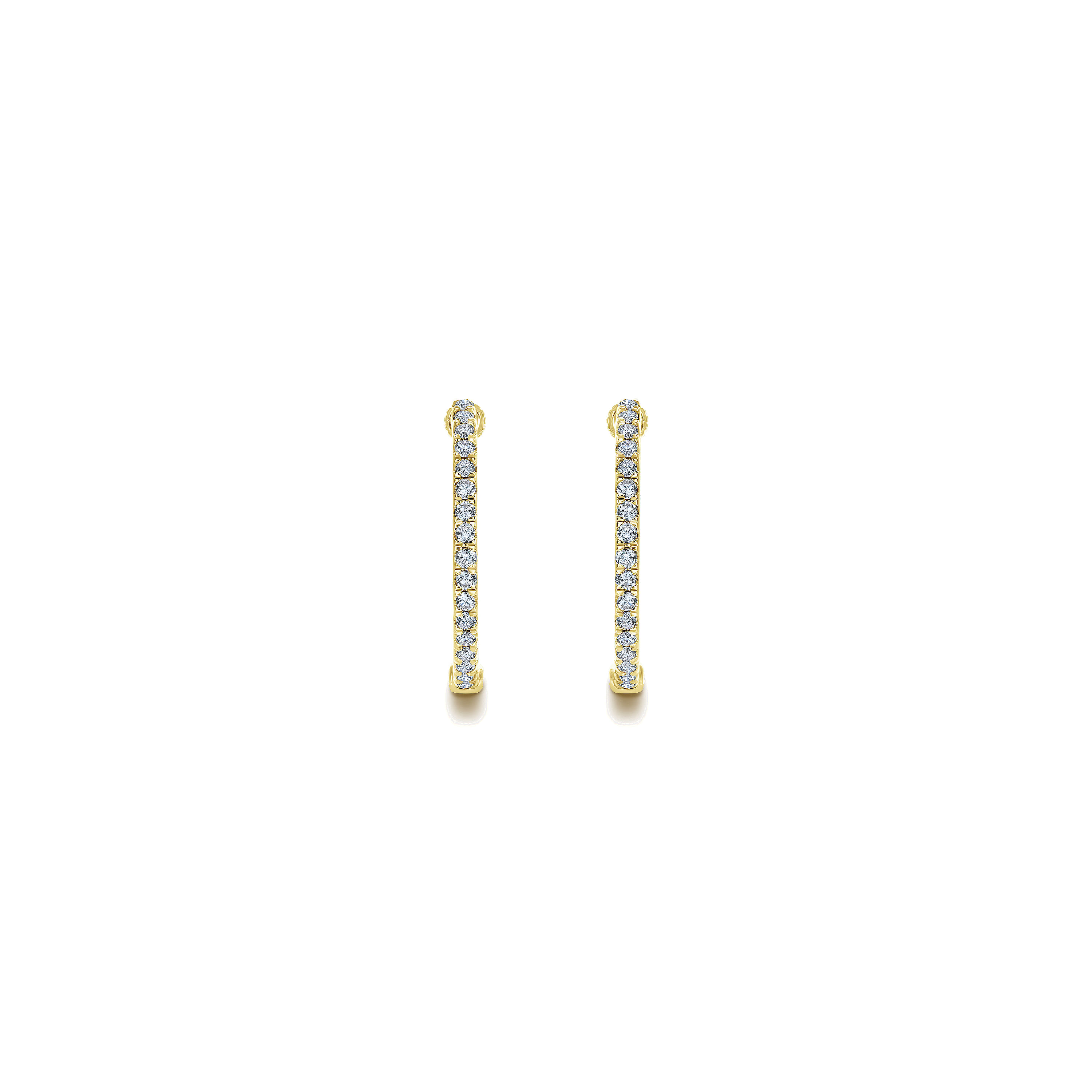 14K Yellow Gold 20mm Round Inside Out Diamond Hoop Earrings