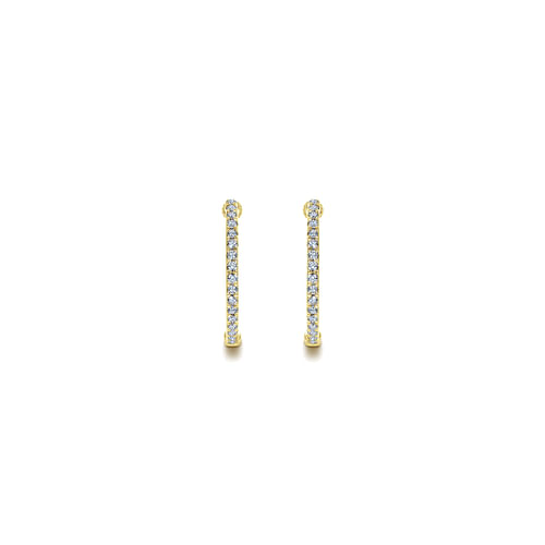 14K Yellow Gold 20mm Round Inside Out Diamond Hoop Earrings