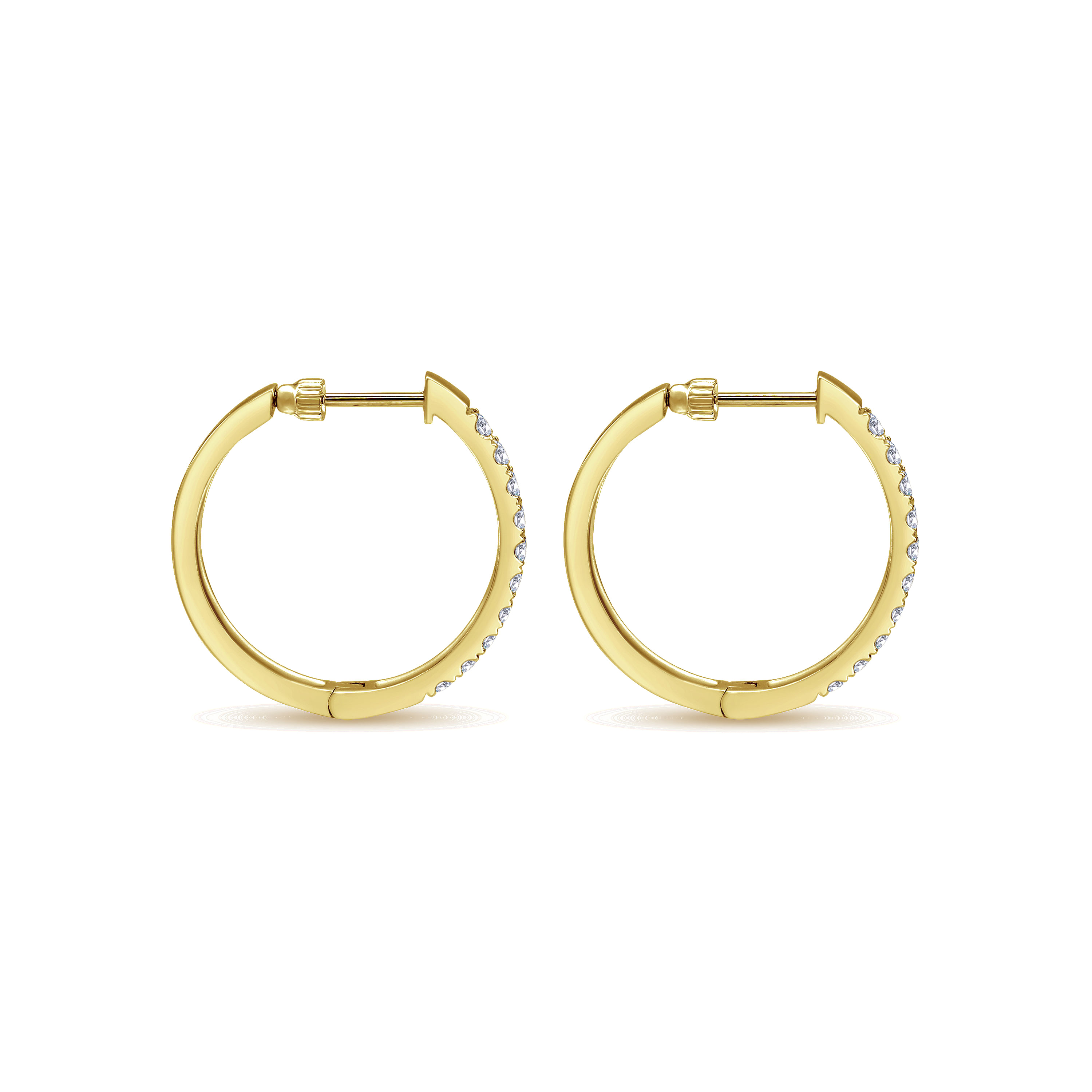14K Yellow Gold 25mm Round Diamond Classic Hoop Earrings