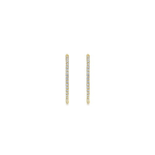 14K Yellow Gold 25mm Round Inside Out Diamond Hoop Earrings