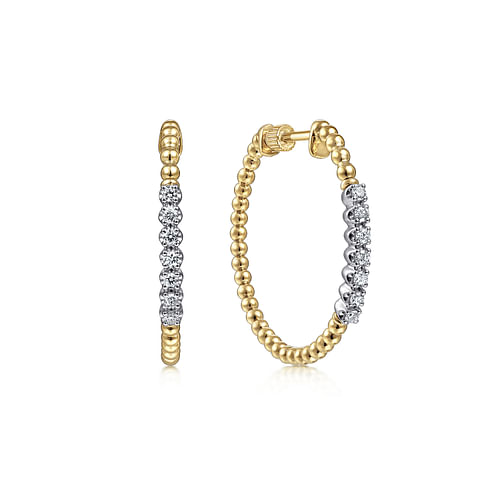 14K Yellow Gold 30mm Bujukan Diamond Classic Hoop Earrings