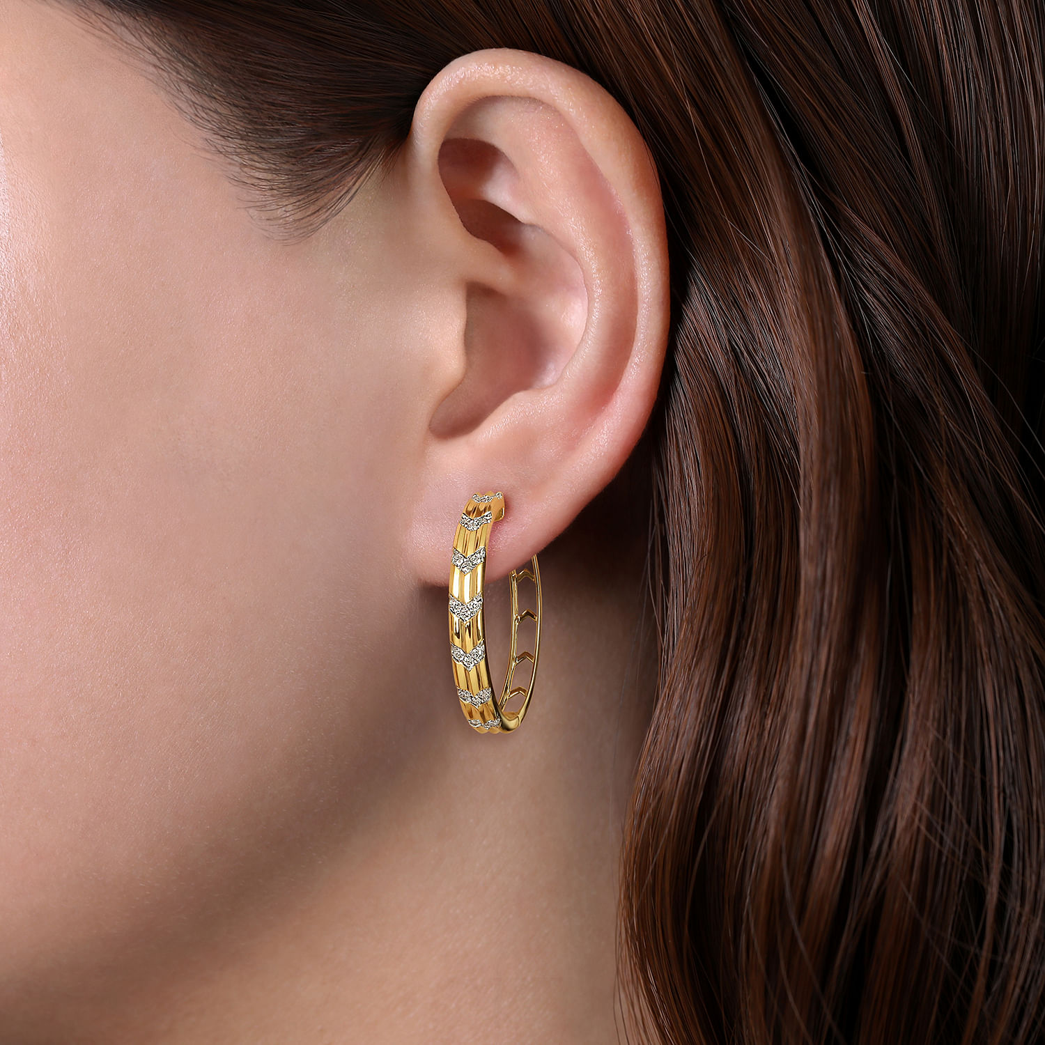 14K Yellow Gold 30mm Classic Diamond Hoop Earrings