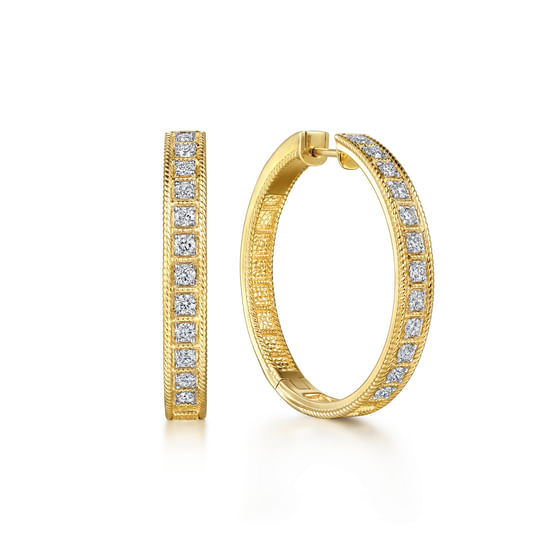Gabriel - 14K Yellow Gold 30mm Diamond Classic Hoop Earrings