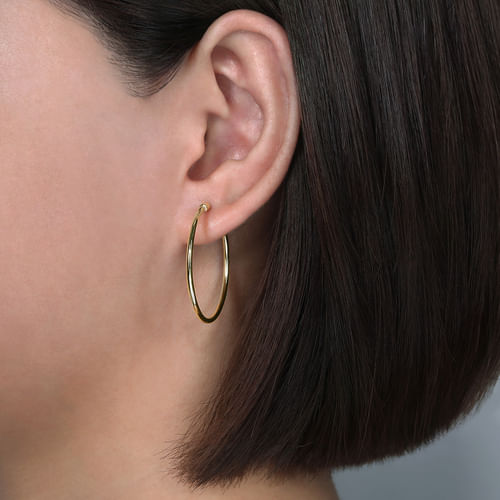 14K Yellow Gold 30mm Round Classic Hoop Earrings