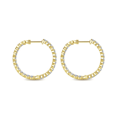 14K Yellow Gold 30mm Round Inside Out Diamond Hoop Earrings