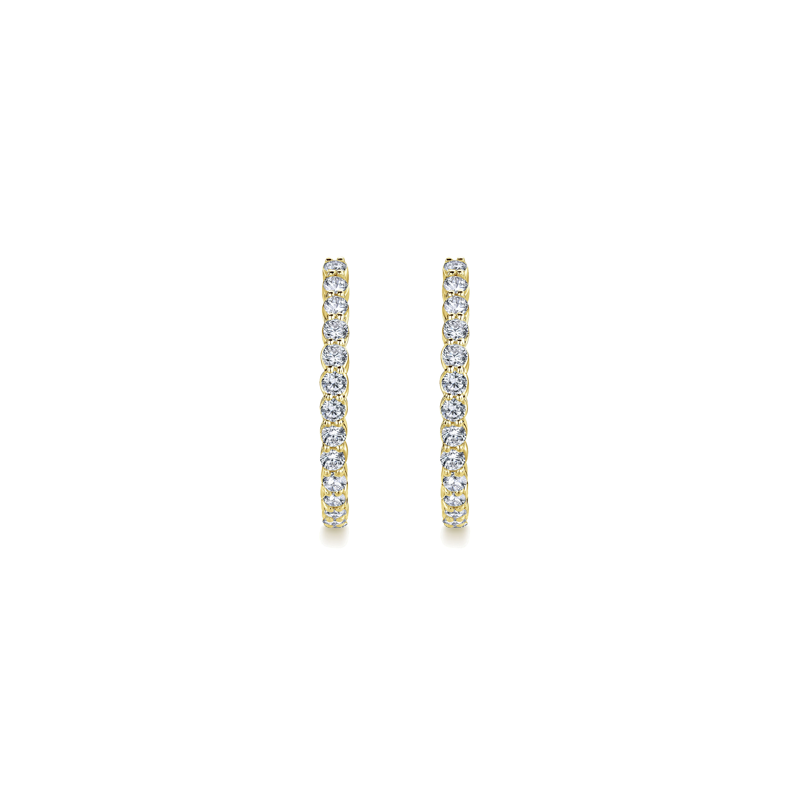 14K Yellow Gold 30mm Round Inside Out Diamond Hoop Earrings