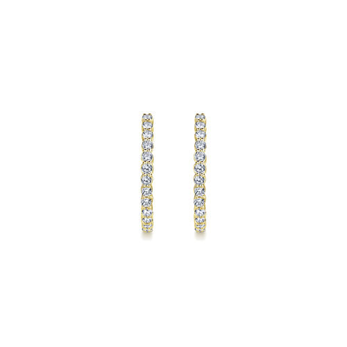 14K Yellow Gold 30mm Round Inside Out Diamond Hoop Earrings