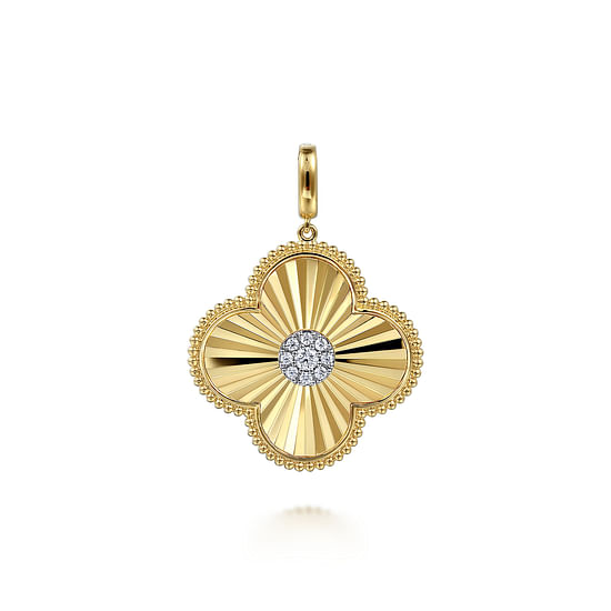 Gabriel - 14K Yellow Gold 32mm Bujukan & Diamond Cut Diamond Clover Medallion Pendant