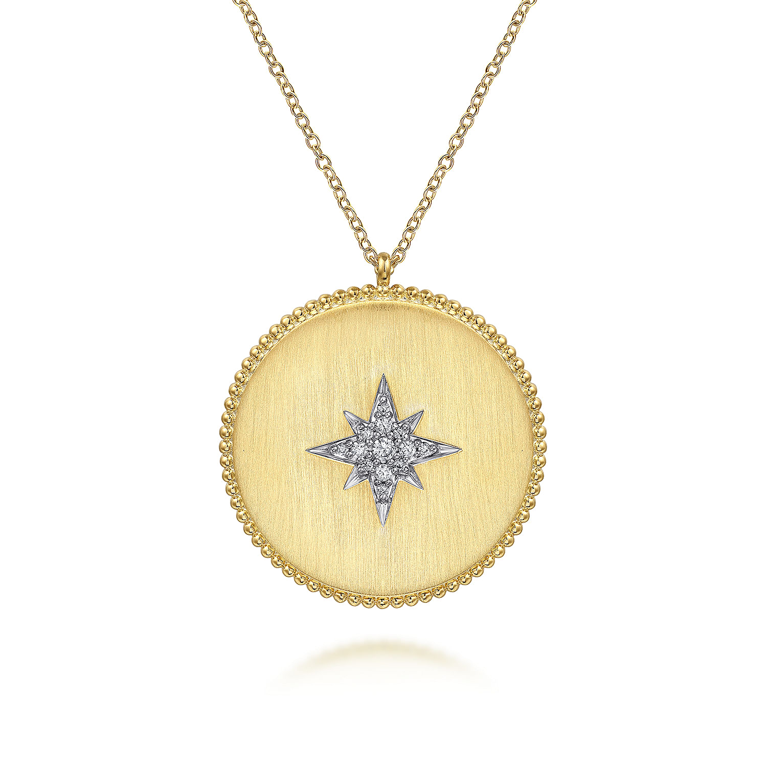 14K Yellow Gold 32mm Bujukan & Diamond Medallion Necklace with Diamond Star