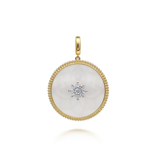 14K Yellow Gold 32mm Bujukan Diamond & Mother of Pearl Medallion Pendant