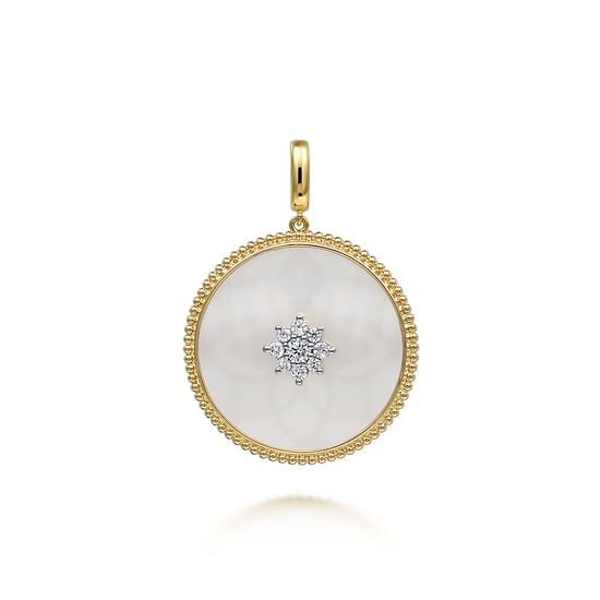 Gabriel - 14K Yellow Gold 32mm Bujukan Diamond & Mother of Pearl Medallion Pendant