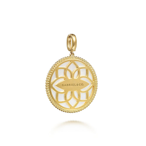 14K Yellow Gold 32mm Bujukan Diamond & Mother of Pearl Medallion Pendant