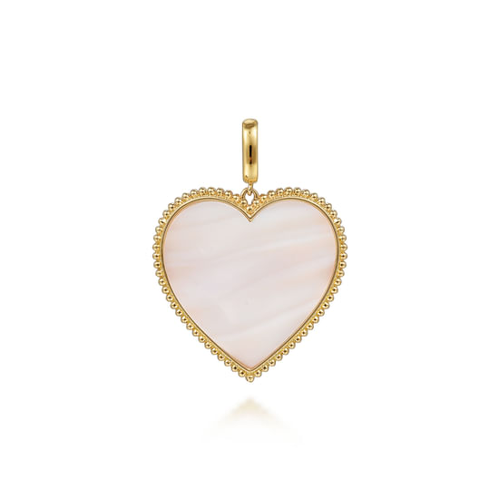 Gabriel - 14K Yellow Gold 32mm Bujukan Heart Pink Mother of Pearl Pendant With Detachable Bail