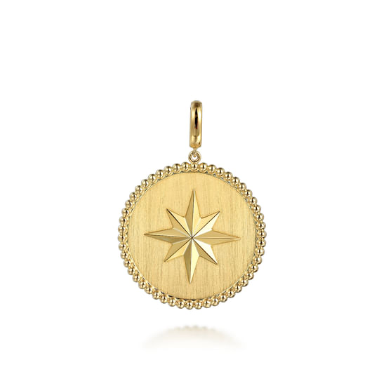 Gabriel - 14K Yellow Gold 32mm Bujukan Round Starburst Medallion Pendant With Detachable Bail