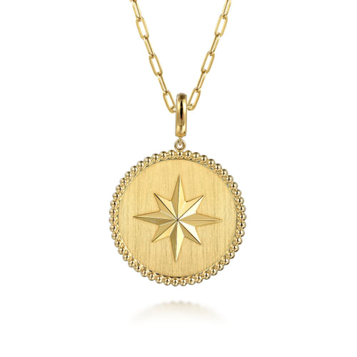 14K Yellow Gold 32mm Bujukan Round Starburst Medallion Pendant With Detachable Bail