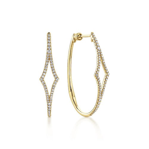 14K Yellow Gold 35mm Geometric Diamond Hoop Earrings