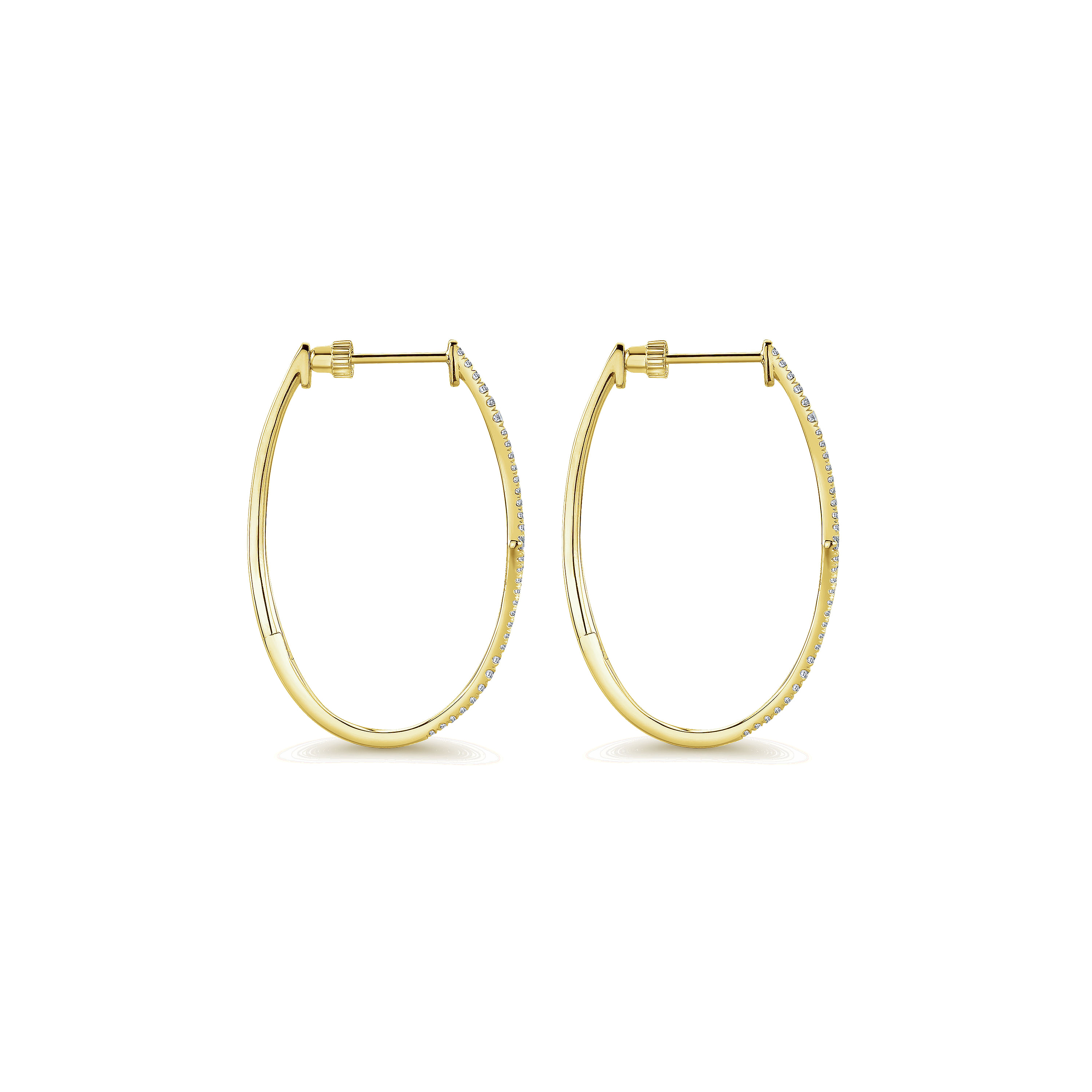 14K Yellow Gold 35mm Geometric Diamond Hoop Earrings