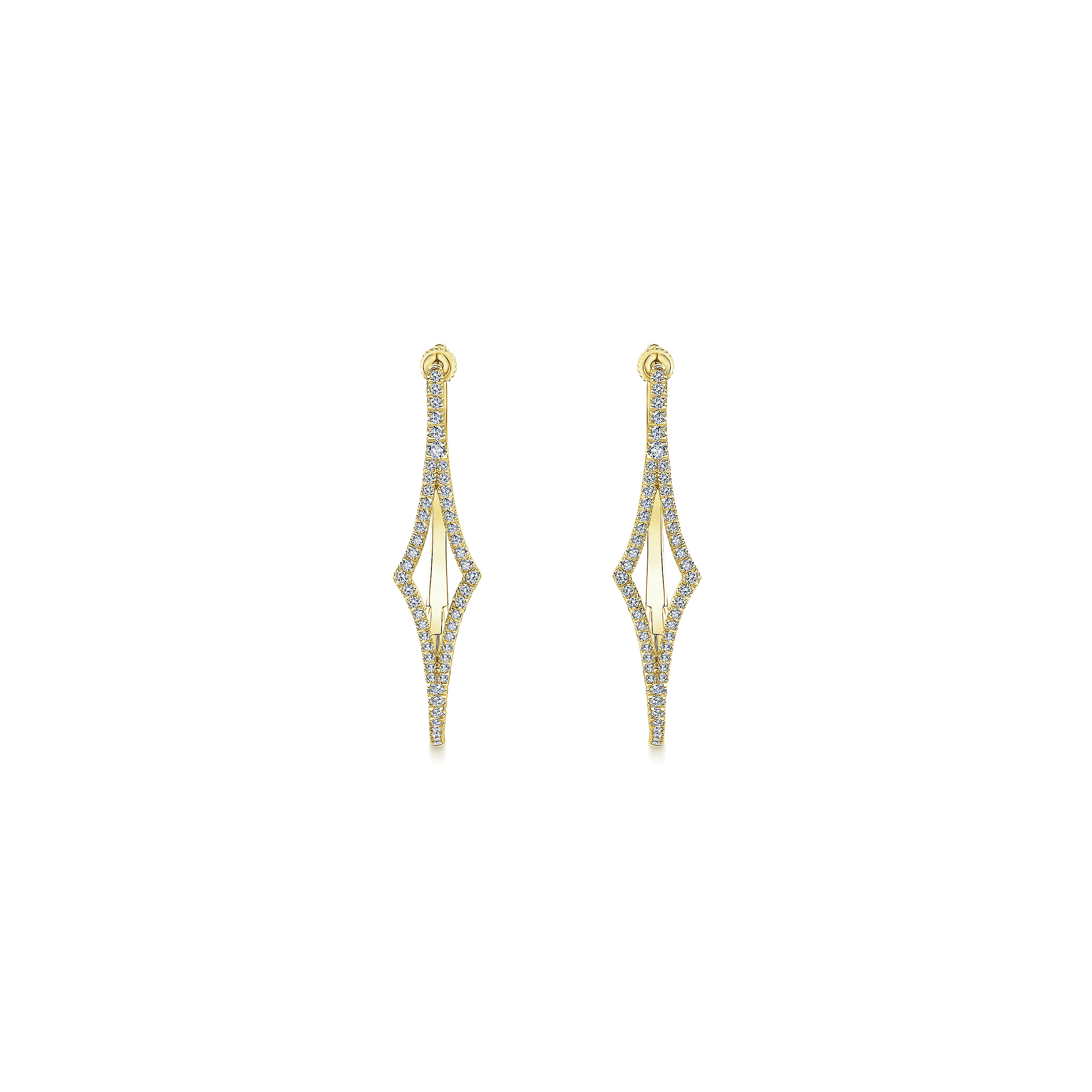 14K Yellow Gold 35mm Geometric Diamond Hoop Earrings
