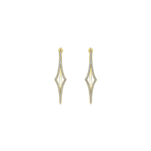 14K Yellow Gold 35mm Geometric Diamond Hoop Earrings