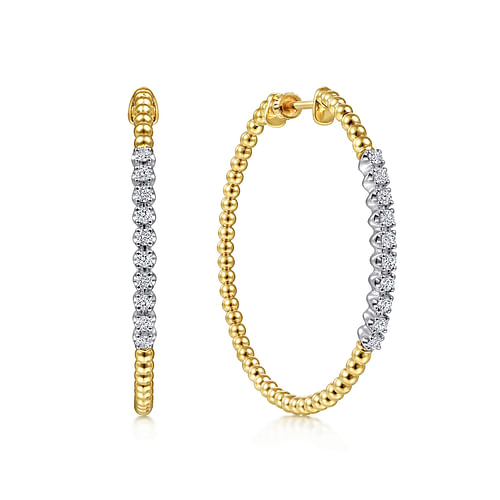 14K Yellow Gold 40mm Bujukan Diamond Classic Hoop Earrings