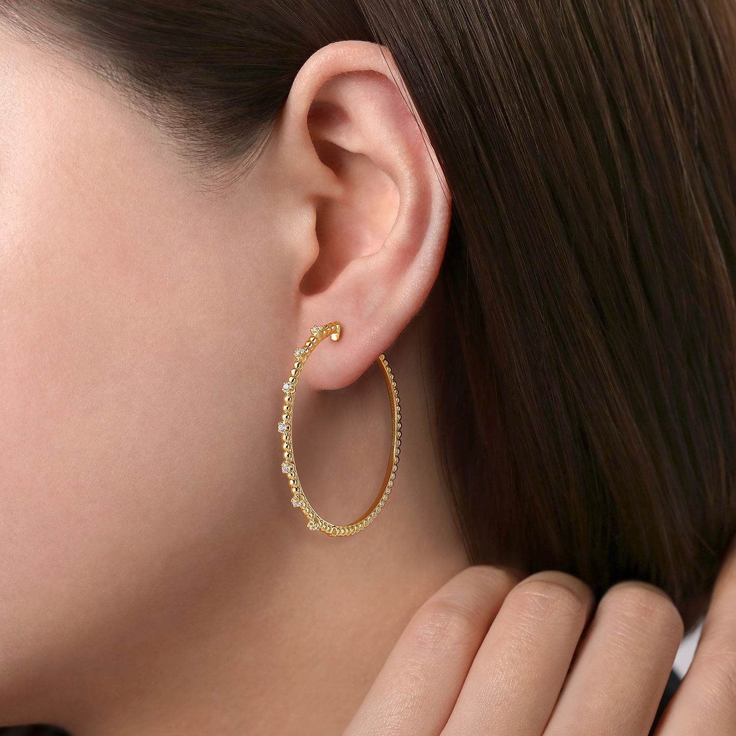 14K Yellow Gold 40mm Diamond Classic Hoop Earrings