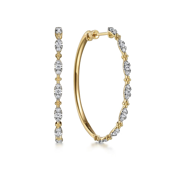 Gabriel - 14K Yellow Gold 40mm Diamond Station Intricate Hoop Earrings