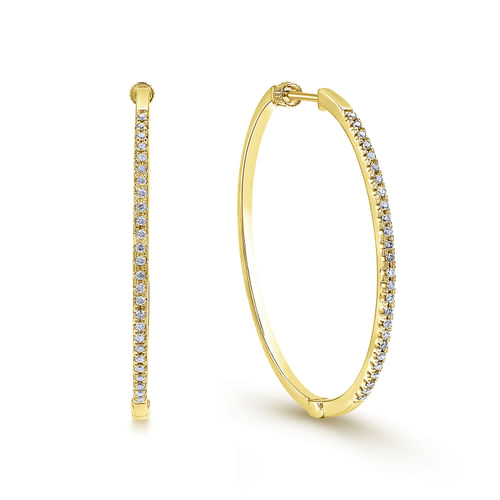 14K Yellow Gold 40mm Round Classic Diamond Hoop Earrings