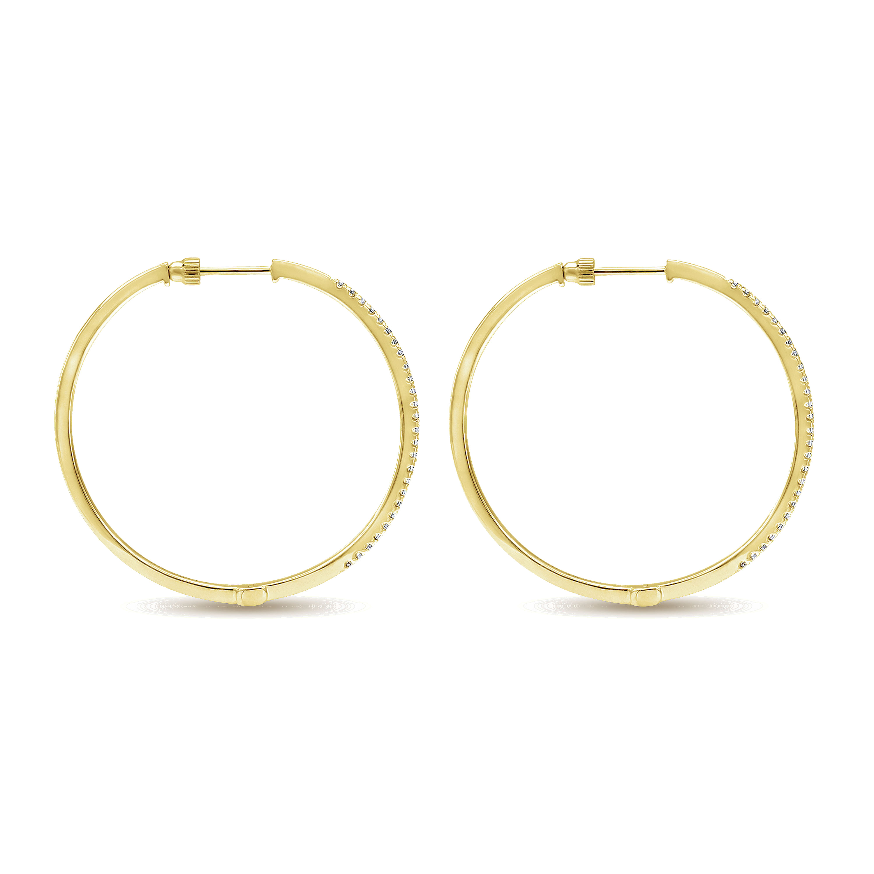 14K Yellow Gold 40mm Round Classic Diamond Hoop Earrings