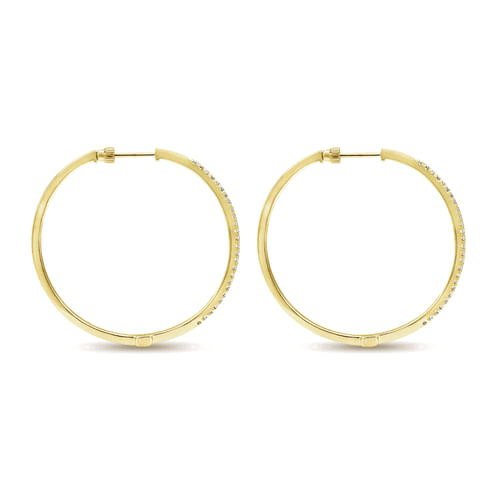 14K Yellow Gold 40mm Round Classic Diamond Hoop Earrings