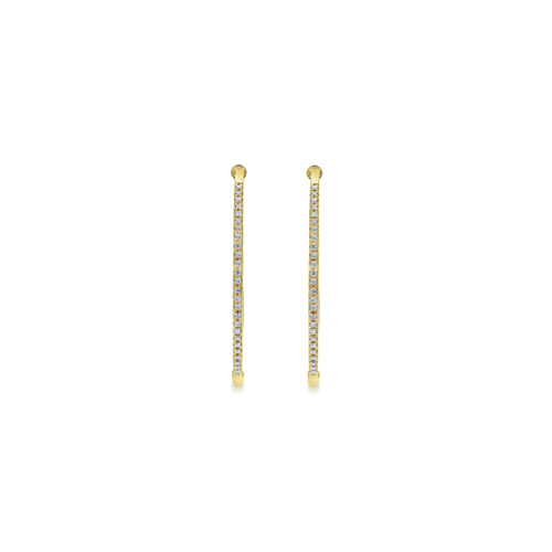 14K Yellow Gold 40mm Round Classic Diamond Hoop Earrings