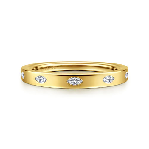 14K Yellow Gold 5 Stone Burnish Set Marquise  Diamond Anniversary Band