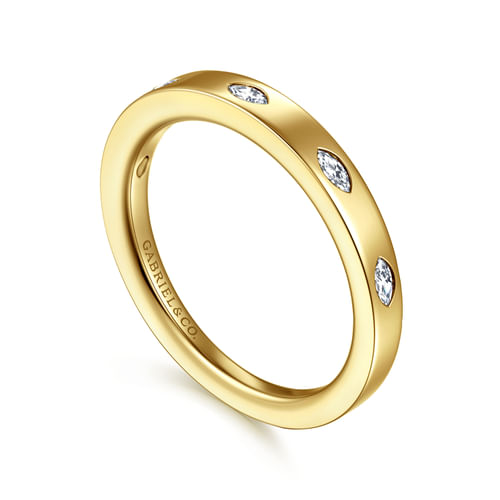 14K Yellow Gold 5 Stone Burnish Set Marquise  Diamond Anniversary Band